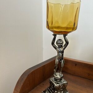 Vintage Silver and Amber Candle Holder